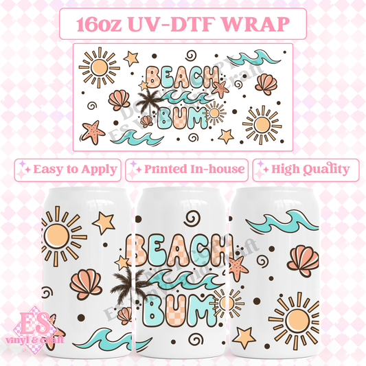 Beach Bum - 16oz Beer Can / Libbey UV-DTF Transfer image 0