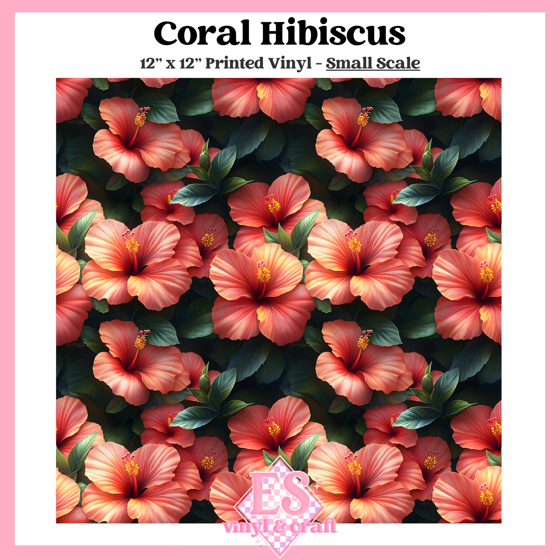 Coral Hibiscus - Small or Large Scale Options - 12" x 12" Sheet image 1