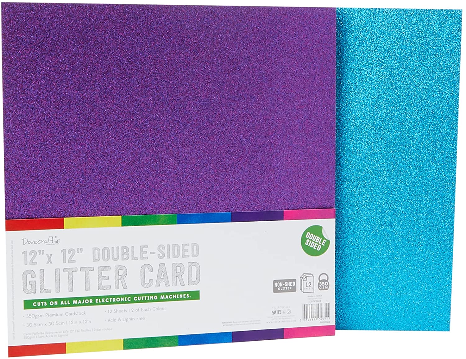 Dovecraft Essentials  12" x 12" Double Sided Glitter Bumper Pack Rainbow image 0