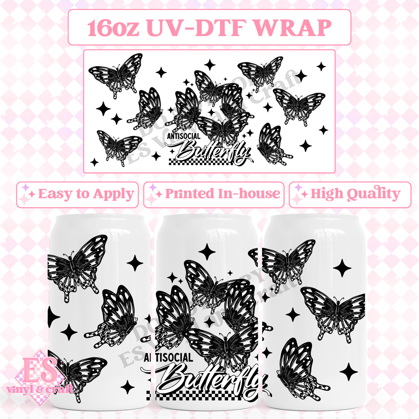 Antisocial Butterfly - 16oz Beer Can / Libbey UV-DTF Transfer image 0