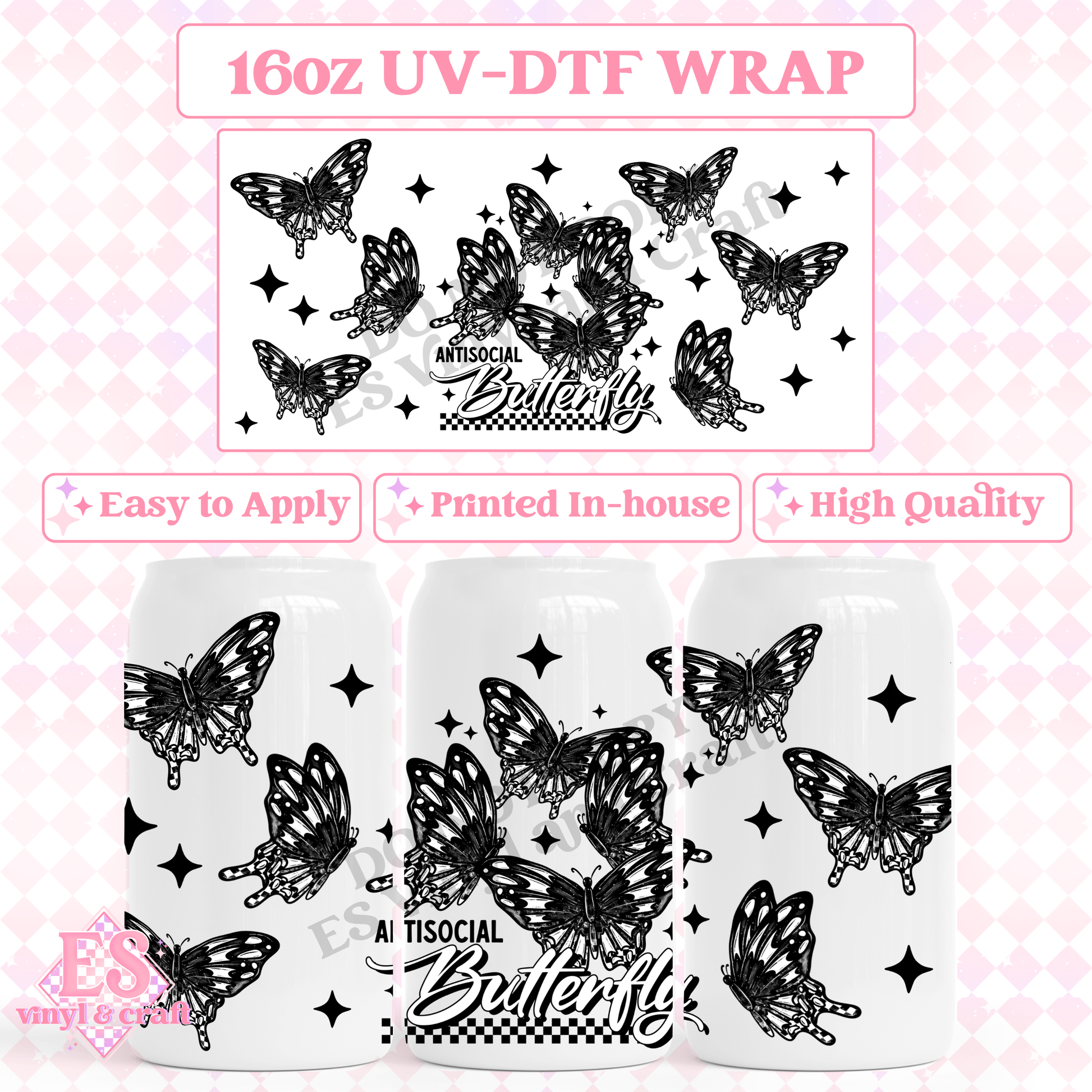 Antisocial Butterfly - 16oz Beer Can / Libbey UV-DTF Transfer image 0