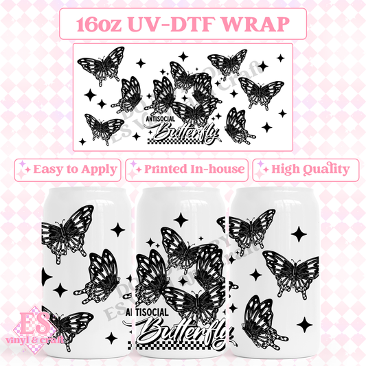 Antisocial Butterfly - 16oz Beer Can / Libbey UV-DTF Transfer image 0