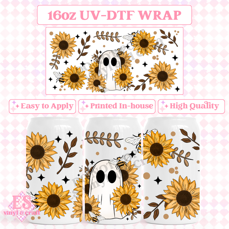 Sunflower Ghost - 16oz Beer Can / Libbey UV-DTF Transfer image 0