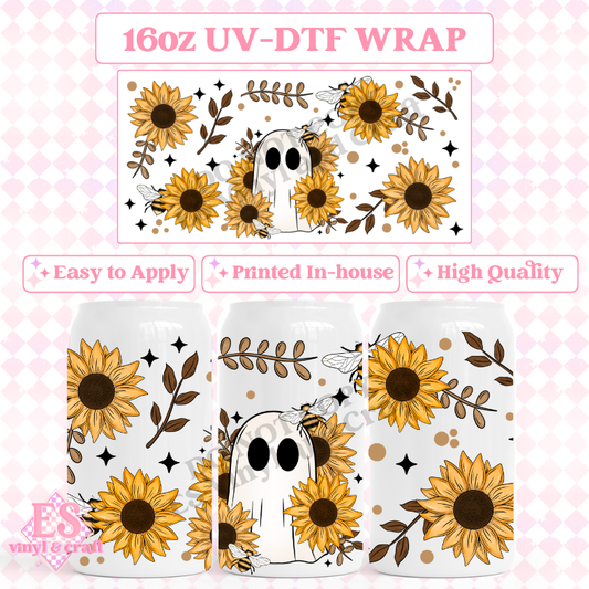 Sunflower Ghost - 16oz Beer Can / Libbey UV-DTF Transfer image 0