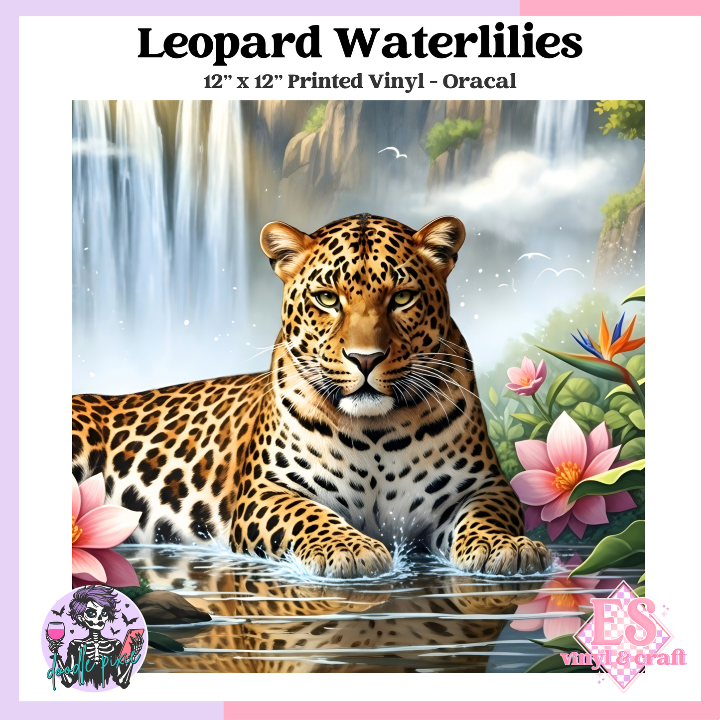 Leopard Waterlililes - 12" x 12" Printed Vinyl image 0