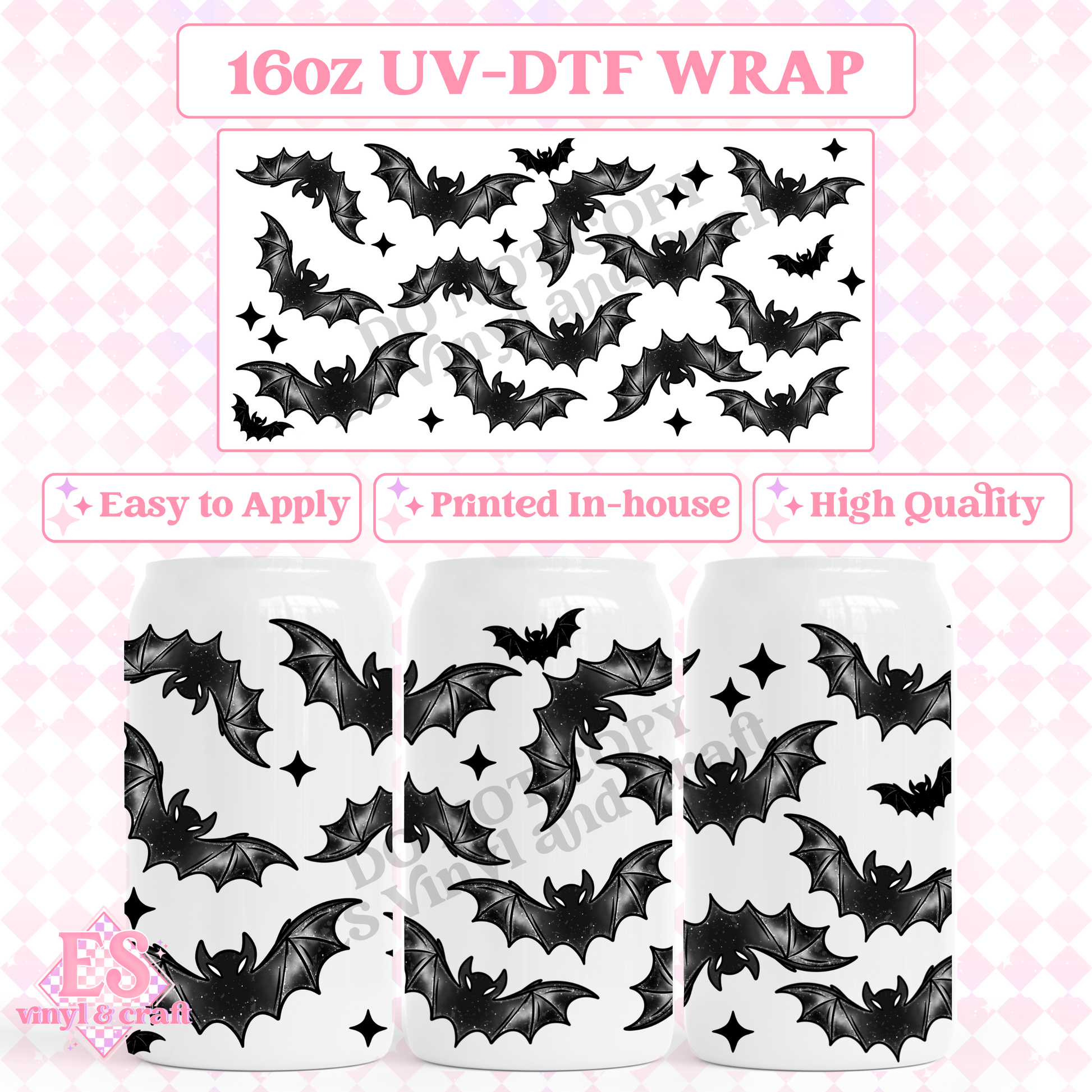 Bats and Stars - 16oz Beer Can / Libbey UV-DTF Transfer image 0