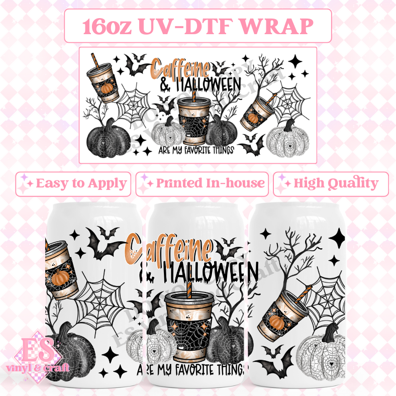 Caffeine and Halloween (Black) - 16oz Beer Can / Libbey UV-DTF image 0