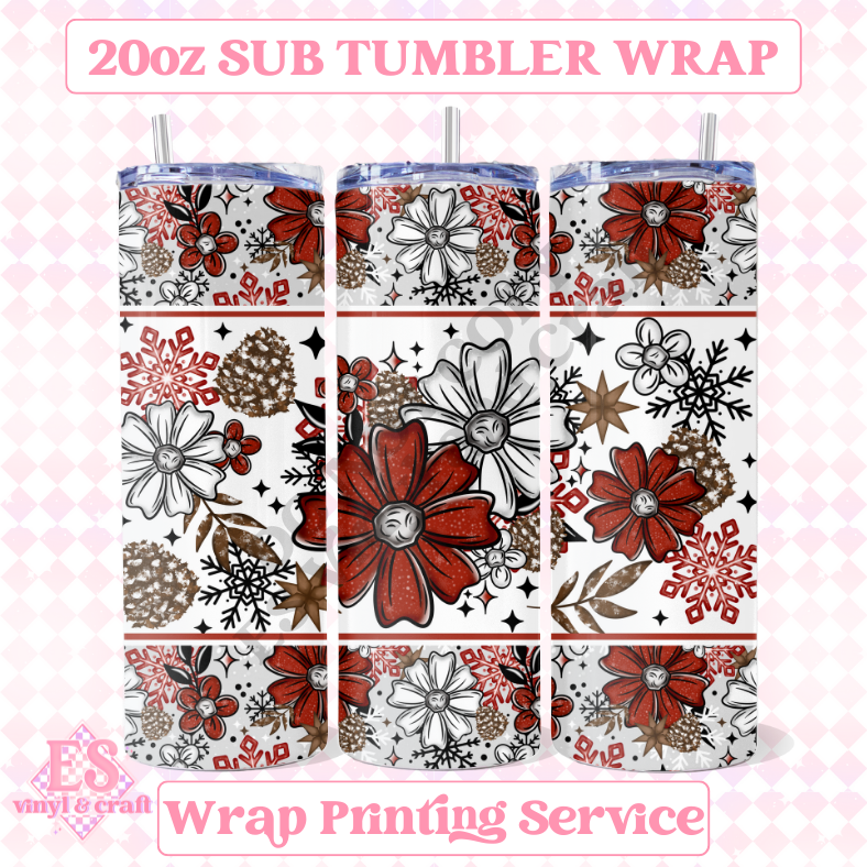 Christmas Florals - Full 20oz Tumbler Sublimation Ready Print image 0
