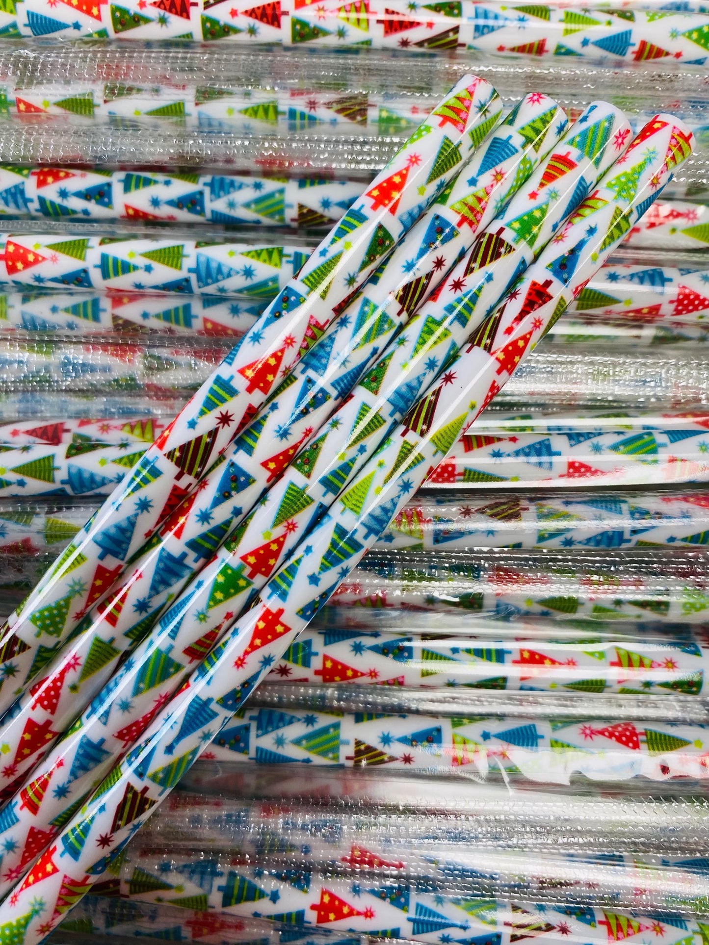 Christmas Colourful Trees White Straw image 0