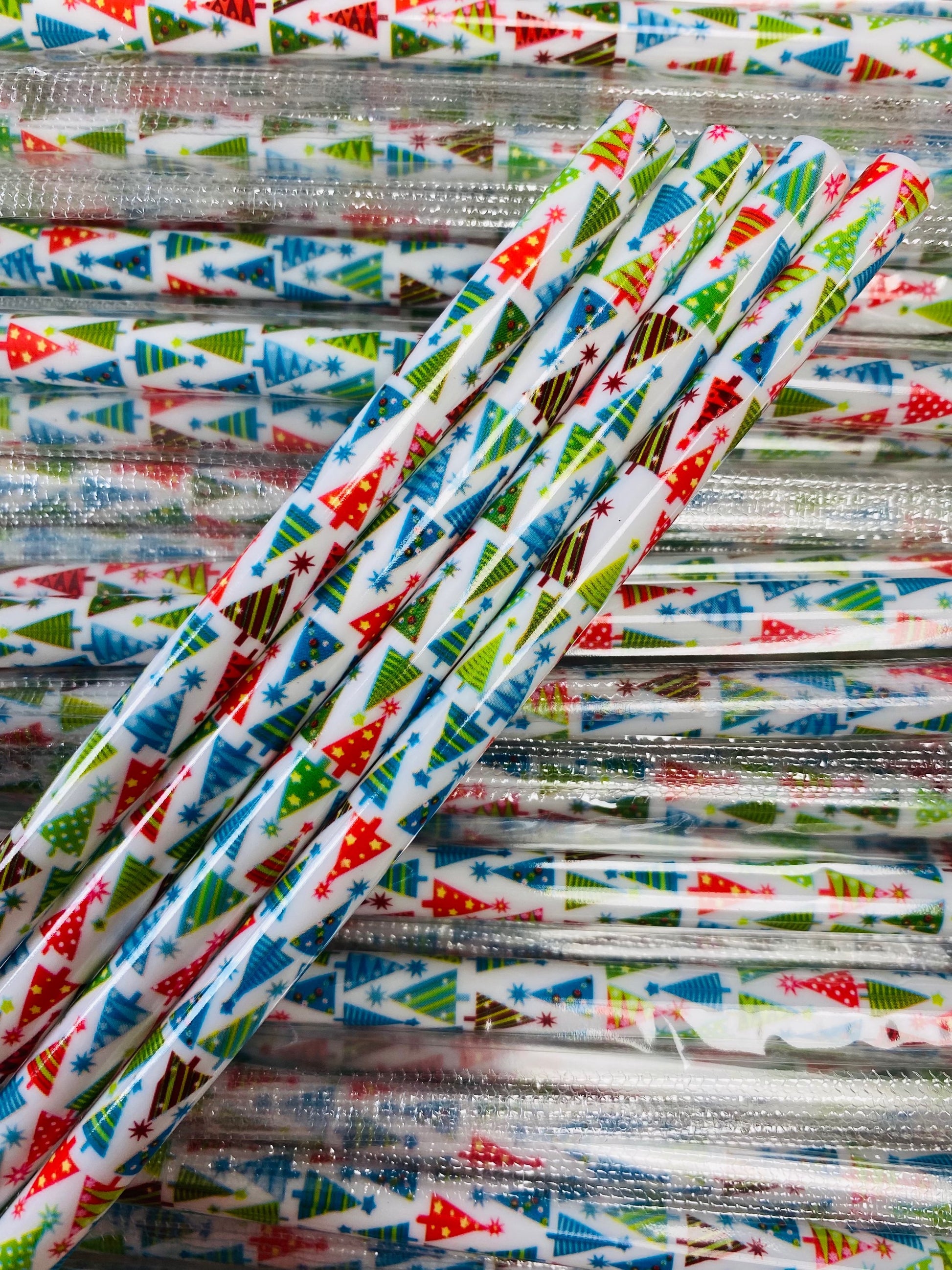 Christmas Colourful Trees White Straw image 0