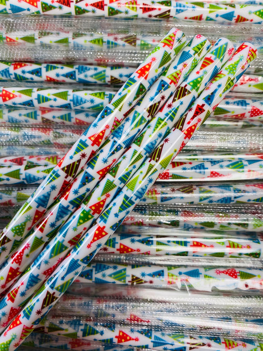 Christmas Colourful Trees White Straw image 0