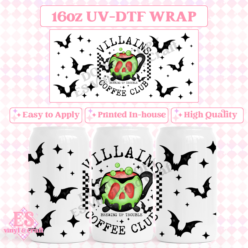 Villains Coffee Club - 16oz Beer Can / Libbey UV-DTF Transfer image 0