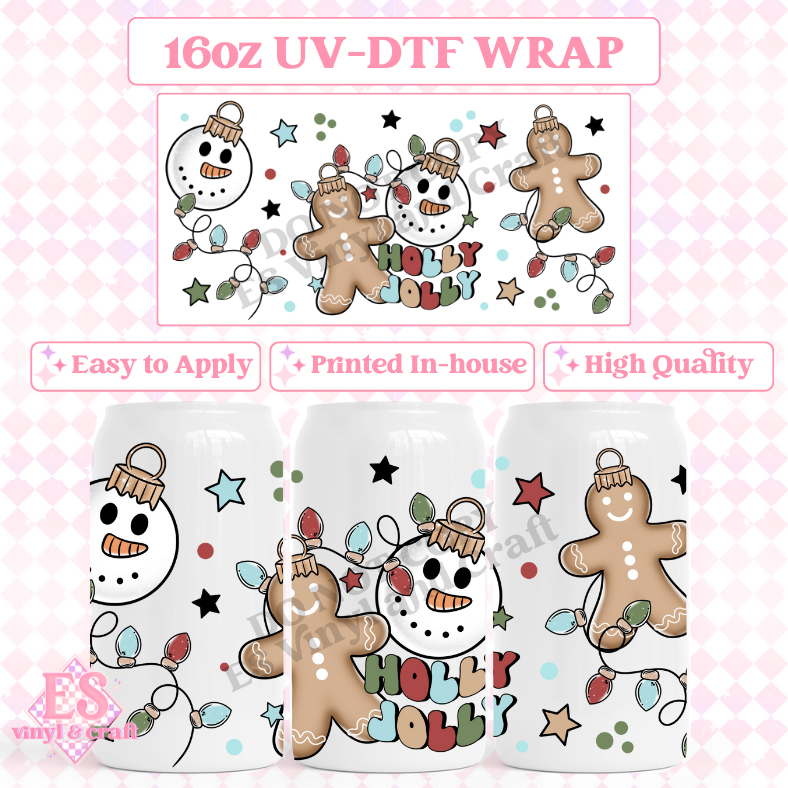 Holly Jolly - 16oz Beer Can / Libbey UV-DTF Transfer image 0