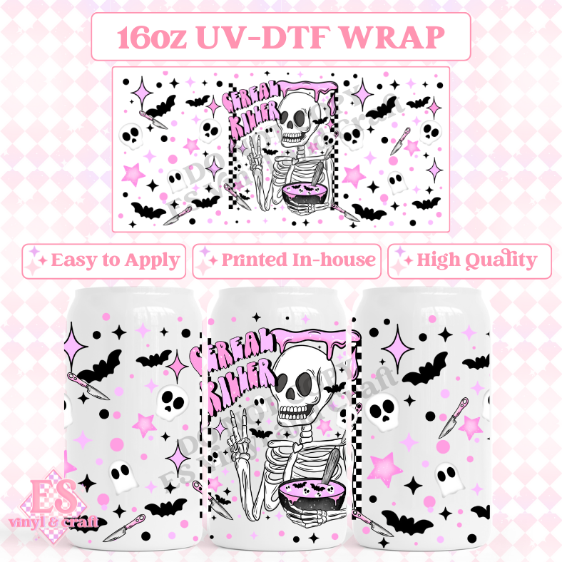 Cereal Killer - 16oz Beer Can / Libbey UV-DTF image 0