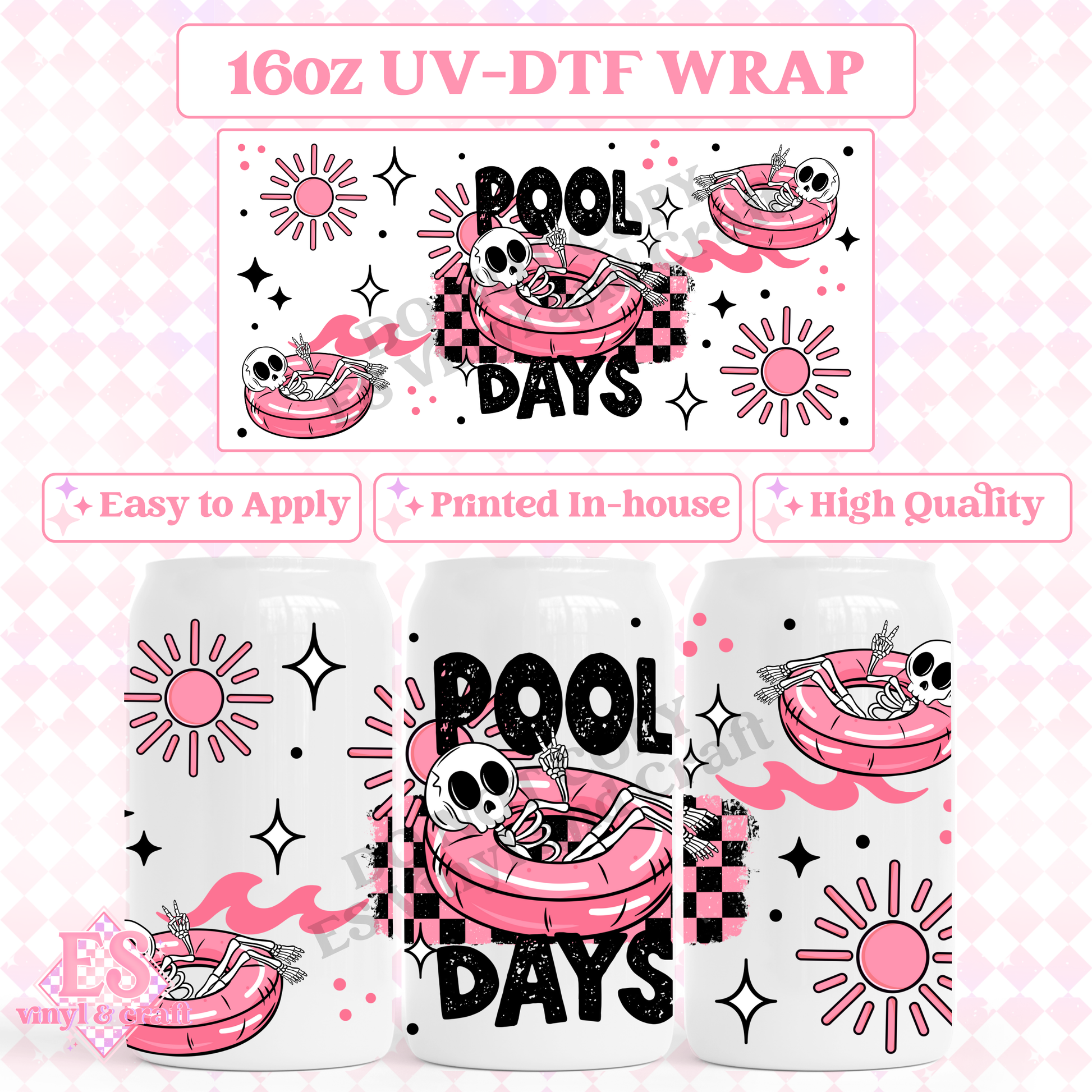 Pool Days Blue - 16oz Beer Can / Libbey UV-DTF Transfer image 0
