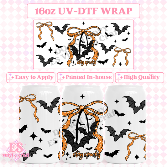 Stay Spooky Bats and Bows - 16oz Beer Can / Libbey UV-DTF Transfer image 0