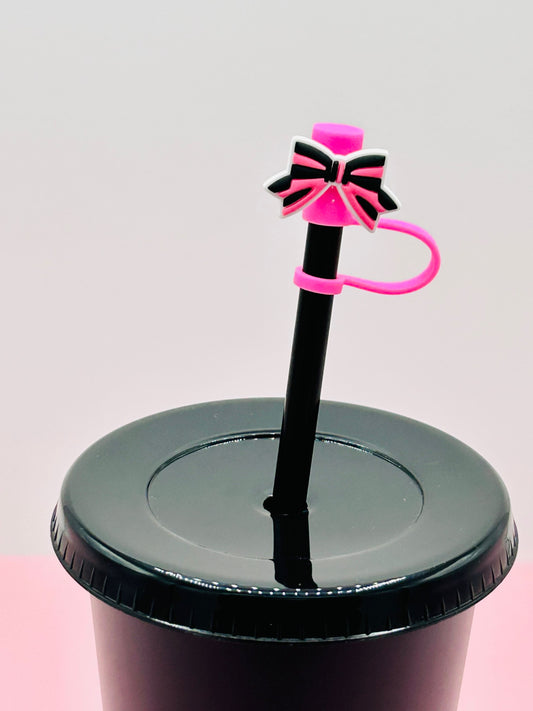 Straw Topper - Black and Pink Bow image 0