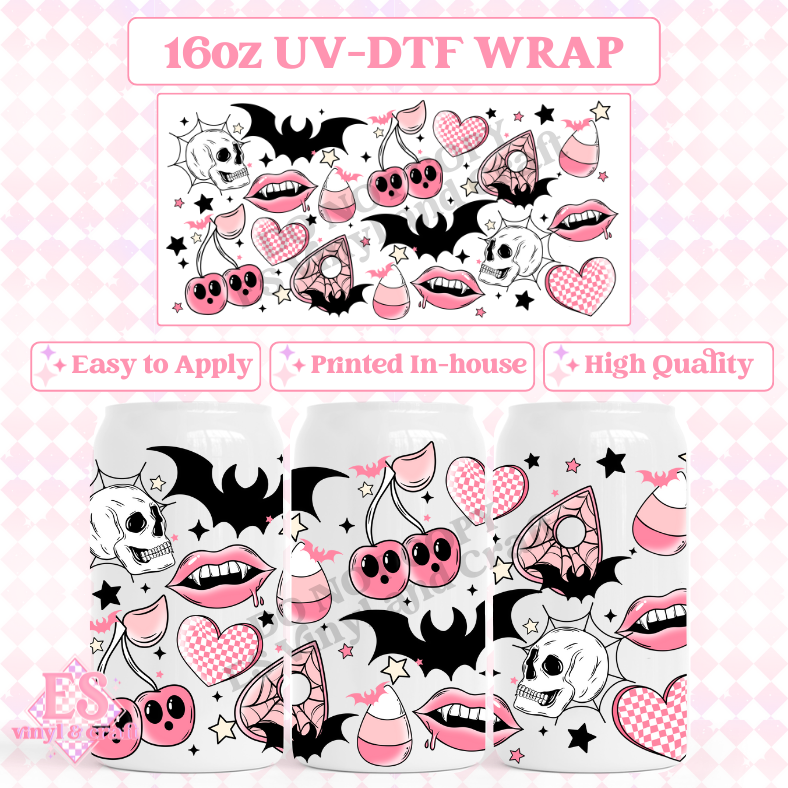 Spooky Doodles - 16oz Beer Can / Libbey UV-DTF image 0