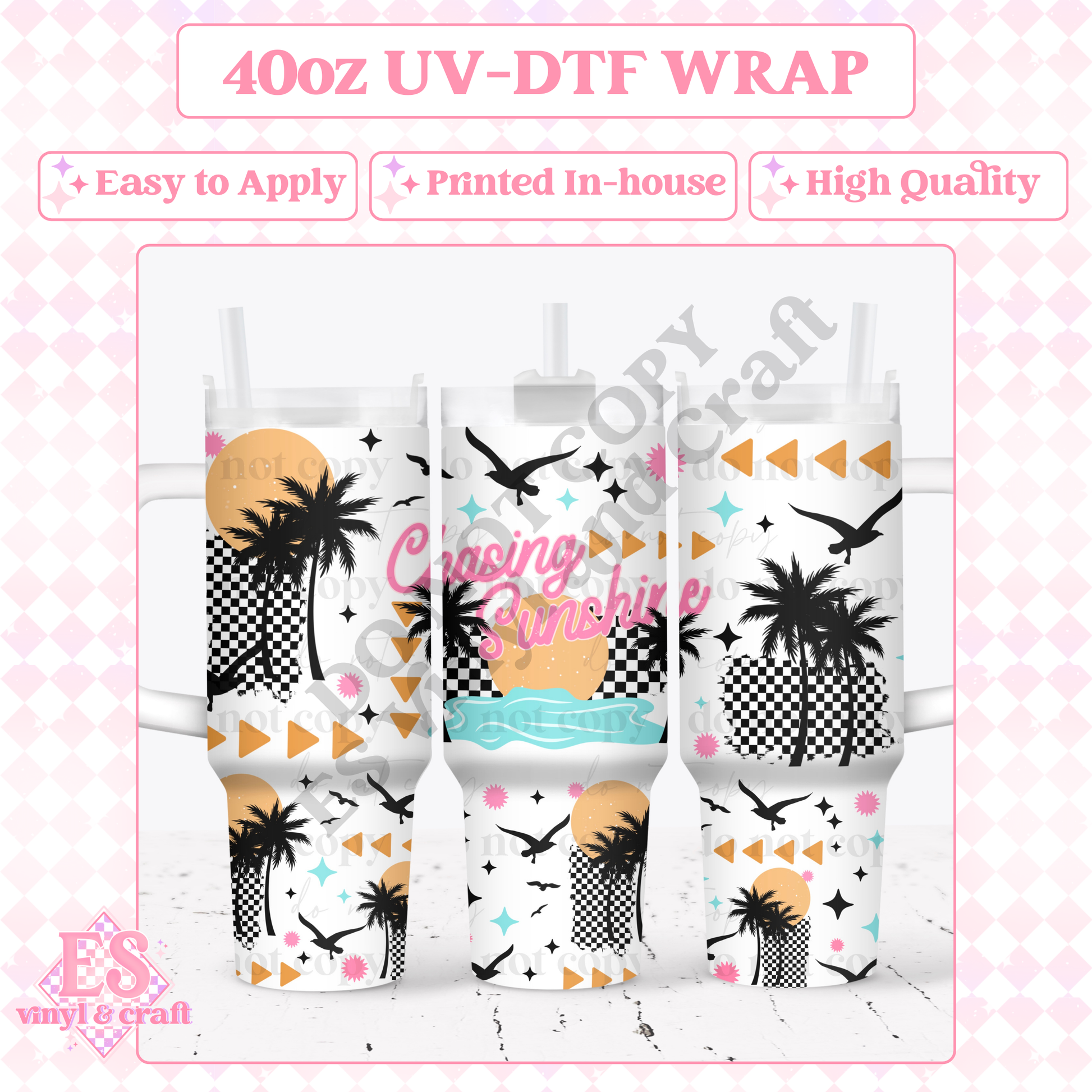 Chasing Sunshine - 40oz Tumbler Wraps - UV-DTF (2 Wraps - Top and Bo image 0