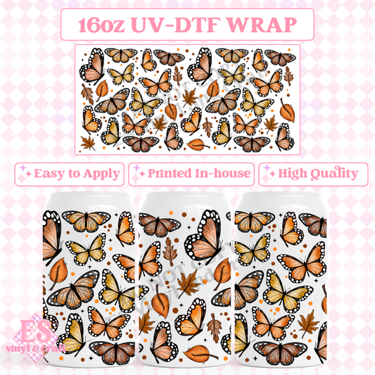 Autumn Butterflies - 16oz Beer Can / Libbey UV-DTF image 0