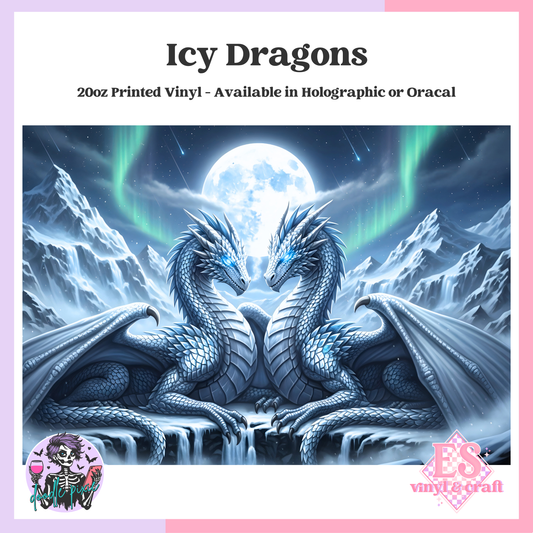 Icy Dragons - 20oz Printed Tumbler Self Adhesive Vinyl image 0