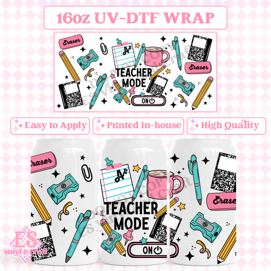 Teacher Mode - 16oz Beer Can / Libbey UV-DTF Transfer image 0