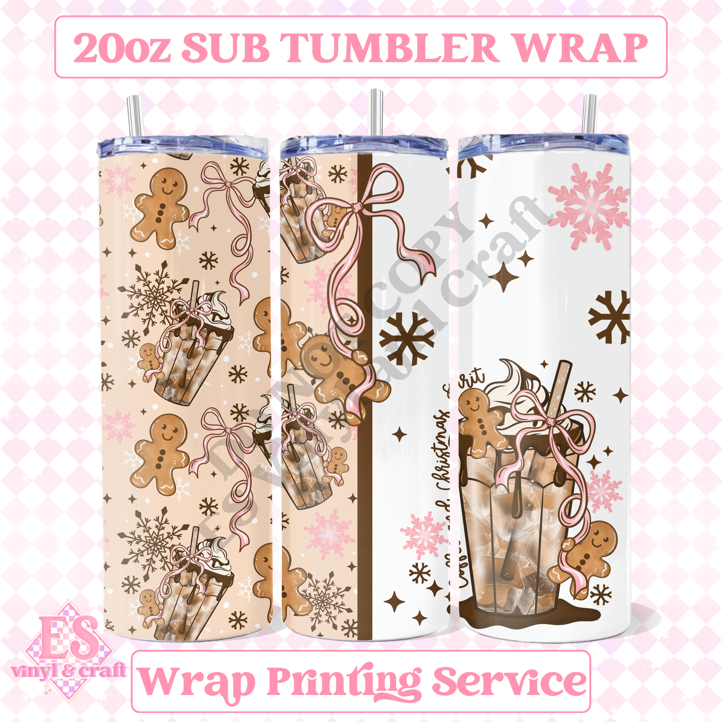 Gingerbread Bow - Full 20oz Tumbler Sublimation Print image 0