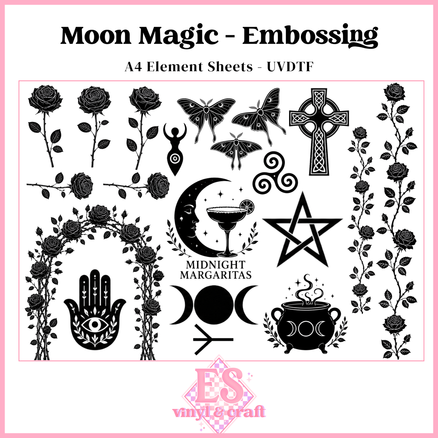Moon Magic - Embossing - UVDTF Element Sheet (A4 Sheet)