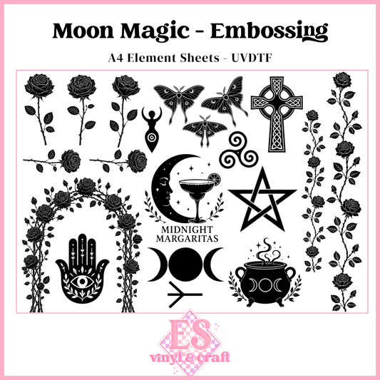 Moon Magic - Embossing - UVDTF Element Sheet (A4 Sheet)