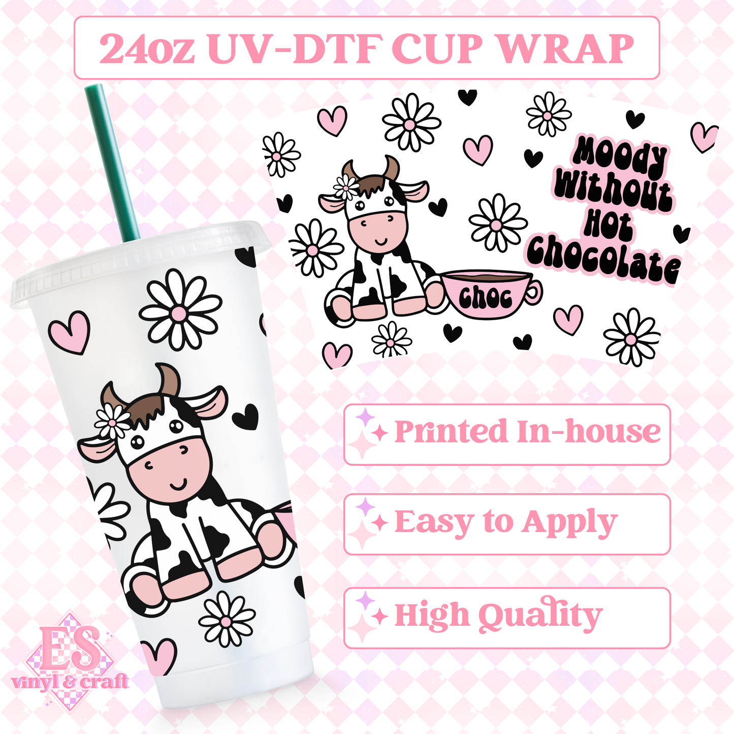 Moody Without Hot Chocolate - UVDTF 24oz Cold Cup Wrap image 0