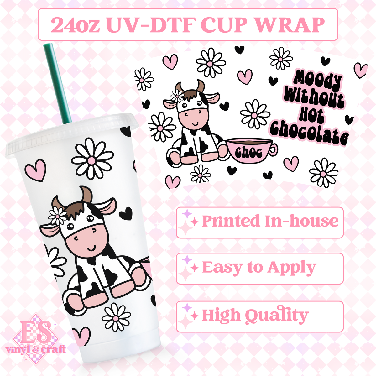 Moody Without Hot Chocolate - UVDTF 24oz Cold Cup Wrap image 0