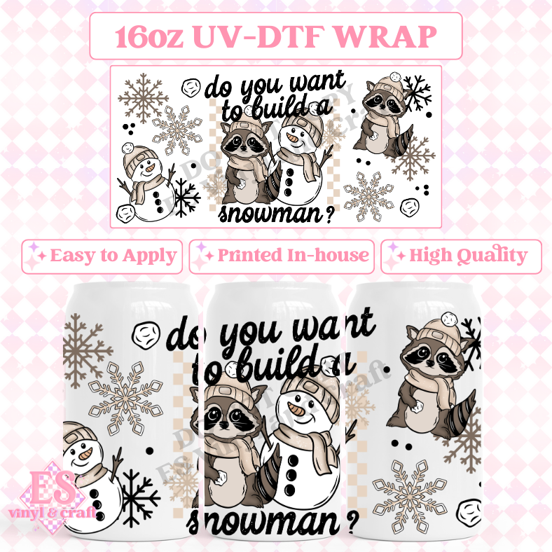 Build a Snowman - 16oz Beer Can / Libbey UV-DTF Transfer image 0