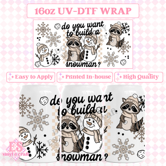 Build a Snowman - 16oz Beer Can / Libbey UV-DTF Transfer image 0