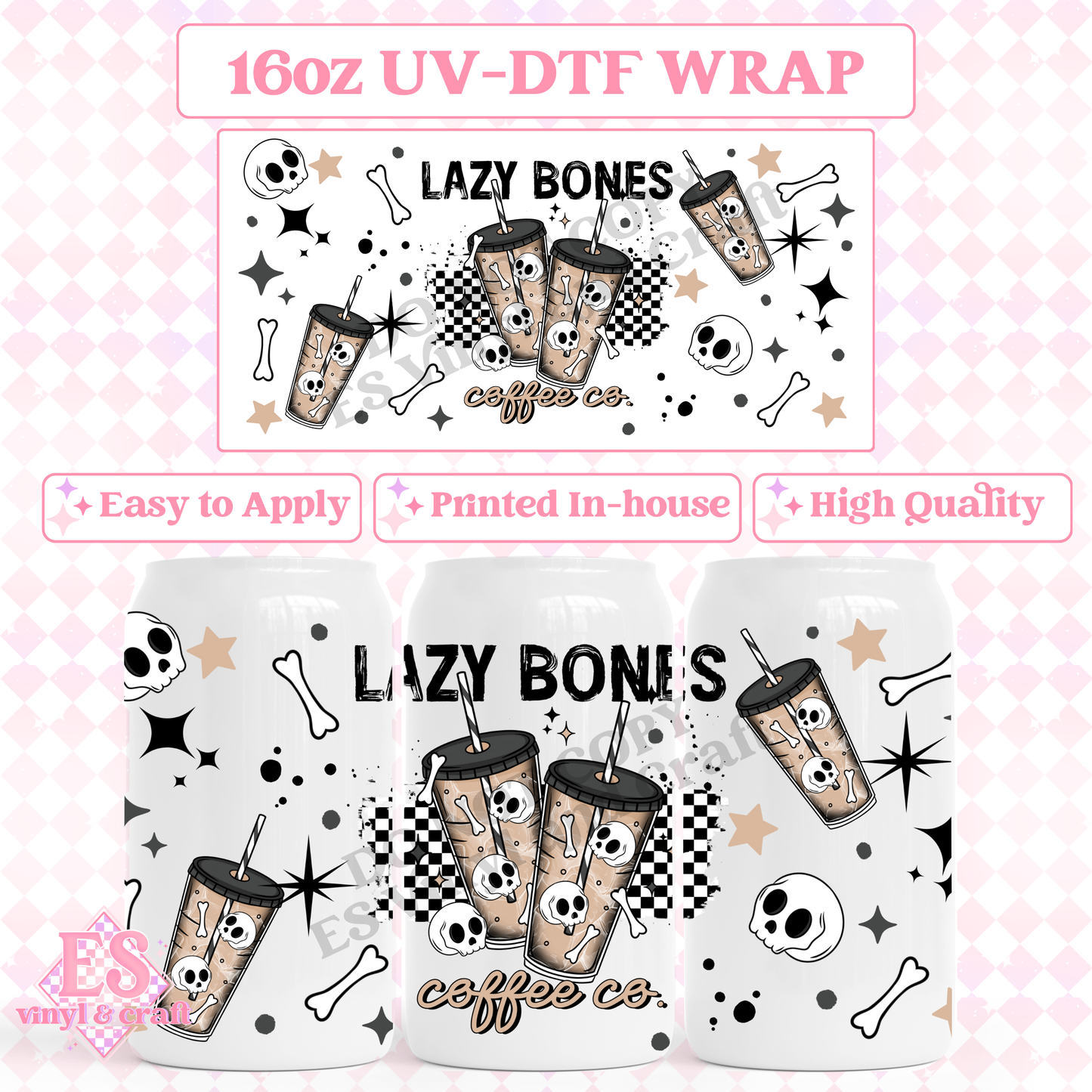 Lazy Bones - 16oz Beer Can / Libbey UV-DTF Transfer image 0