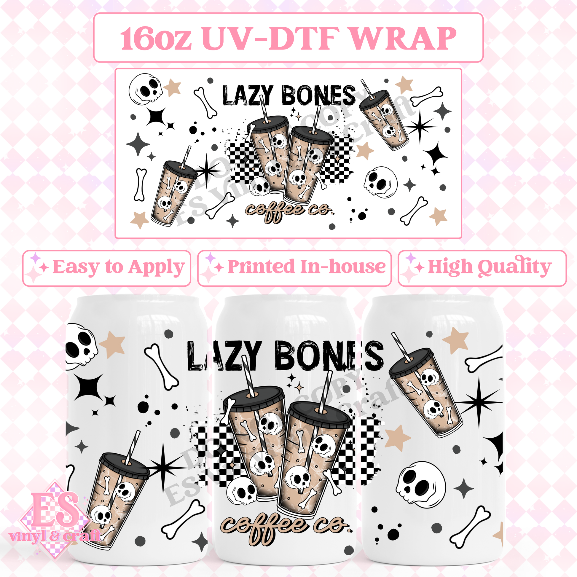 Lazy Bones - 16oz Beer Can / Libbey UV-DTF Transfer image 0