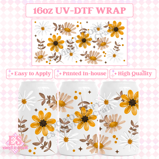 Watercolour Florals - 16oz Beer Can / Libbey UV-DTF Transfer image 0