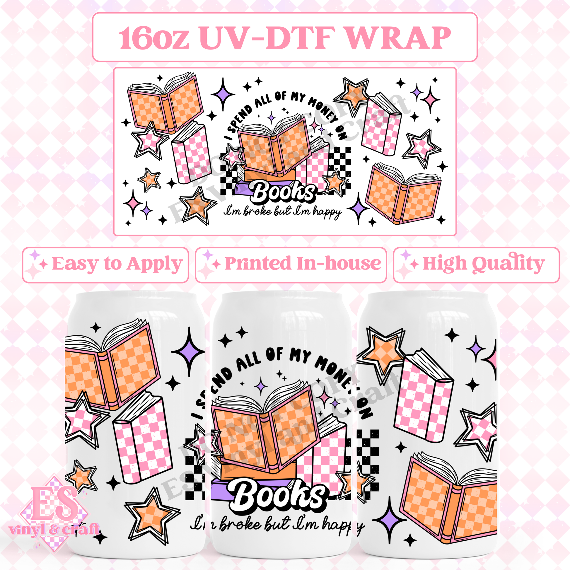 Books - 16oz Beer Can / Libbey UV-DTF Transfer image 0