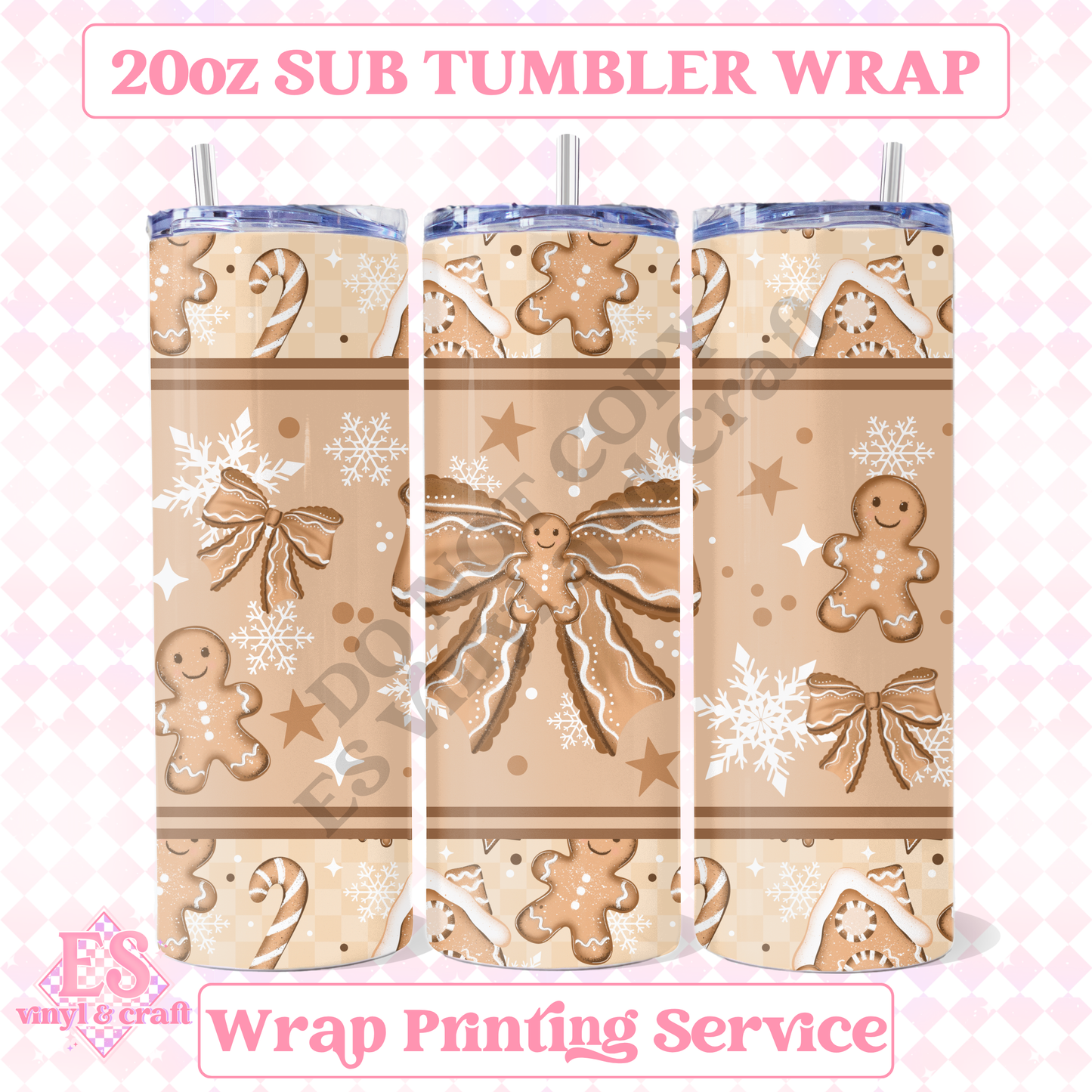 Gingerbread Bow - Full 20oz Tumbler Sublimation Print image 0