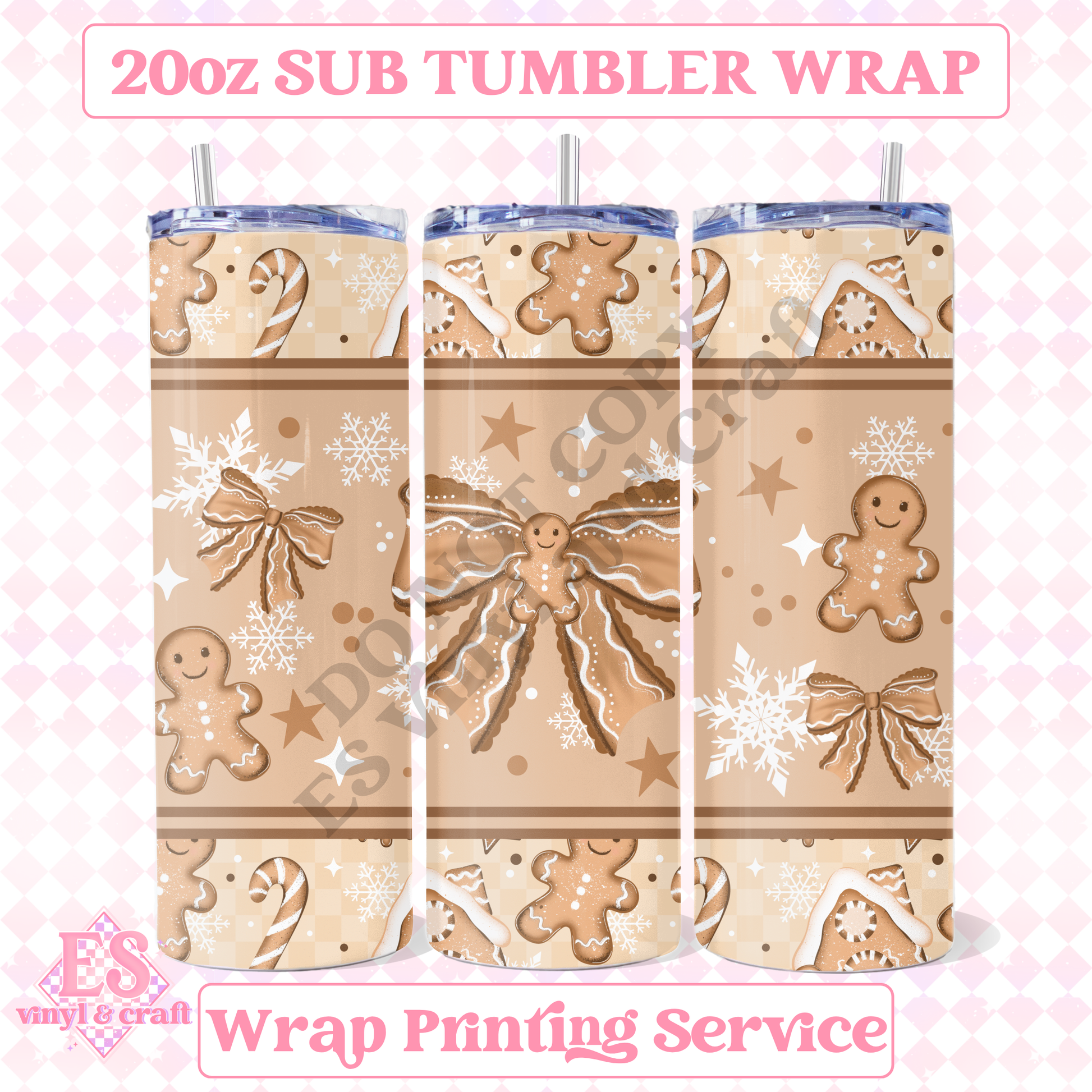 Gingerbread Bow - Full 20oz Tumbler Sublimation Print image 0