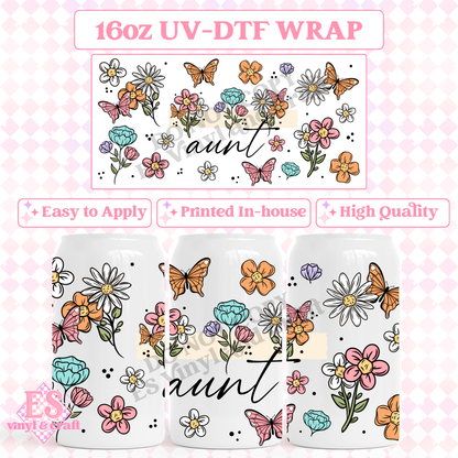 Auntie or Aunt - 16oz Beer Can / Libbey UV-DTF Transfer image 1