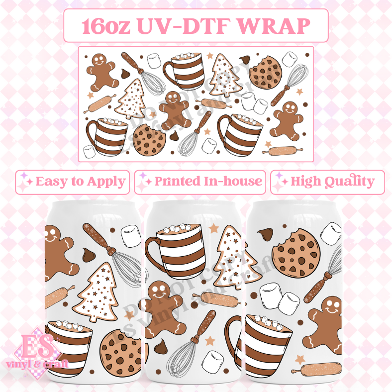 Christmas Baking - 16oz Beer Can / Libbey UV-DTF image 0