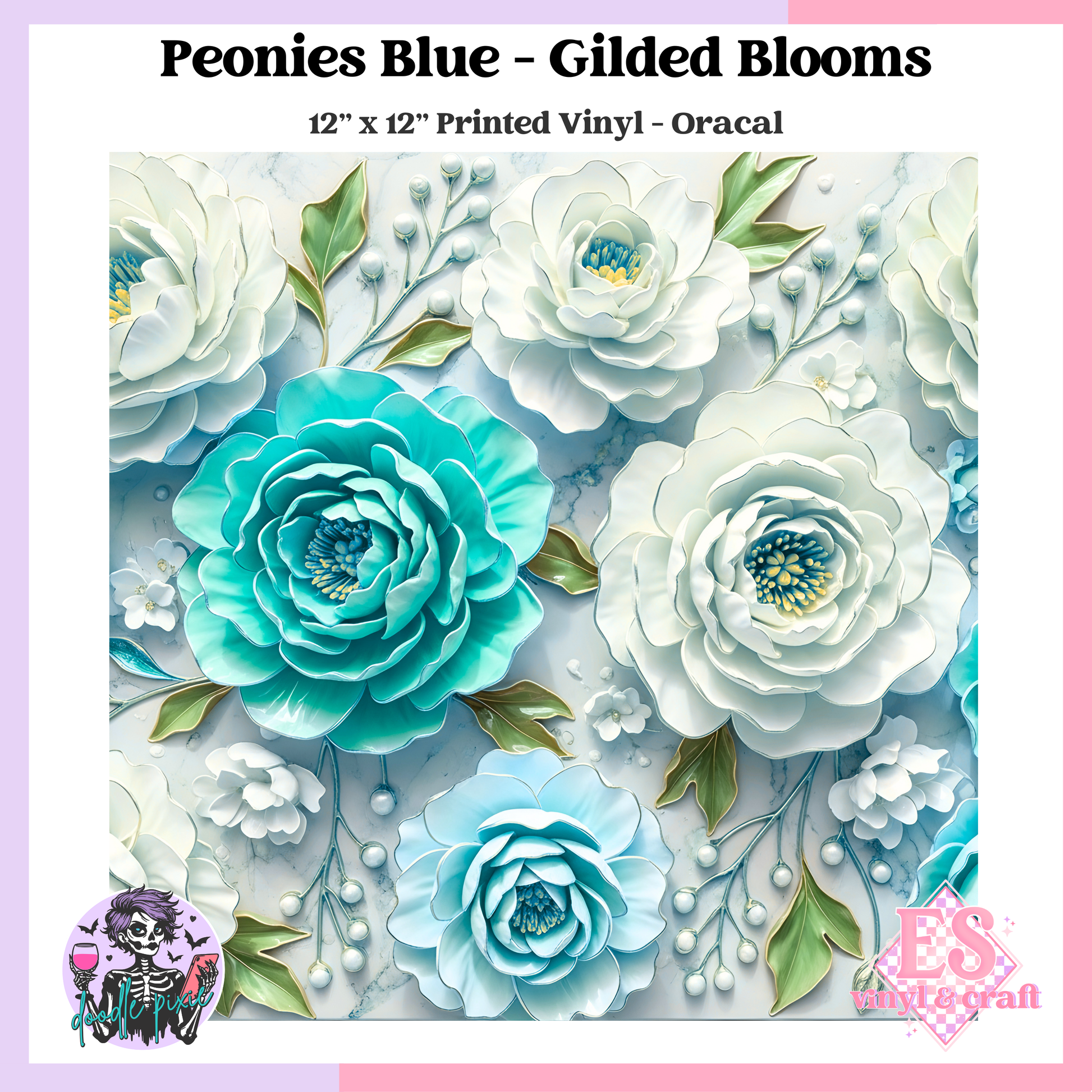 Peonies Blue - 12" x 12" Printed Vinyl image 0