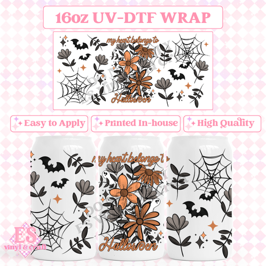 My Heart Belongs to Halloween Florals - 16oz Beer Can / Libbey UV-DTF Transfers image 0