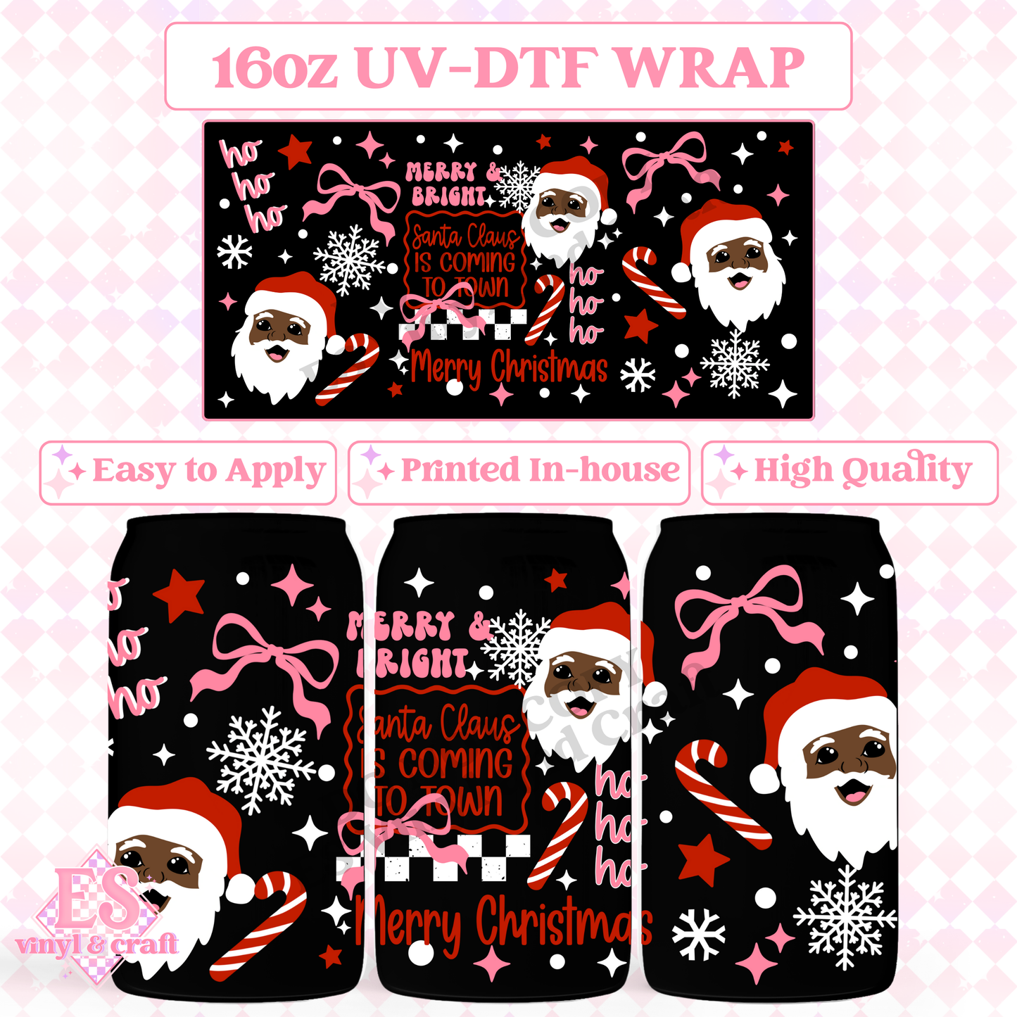 Santa Claus is Coming to Town - 16oz Beer Can / Libbey UV-DTF Transfer image 0
