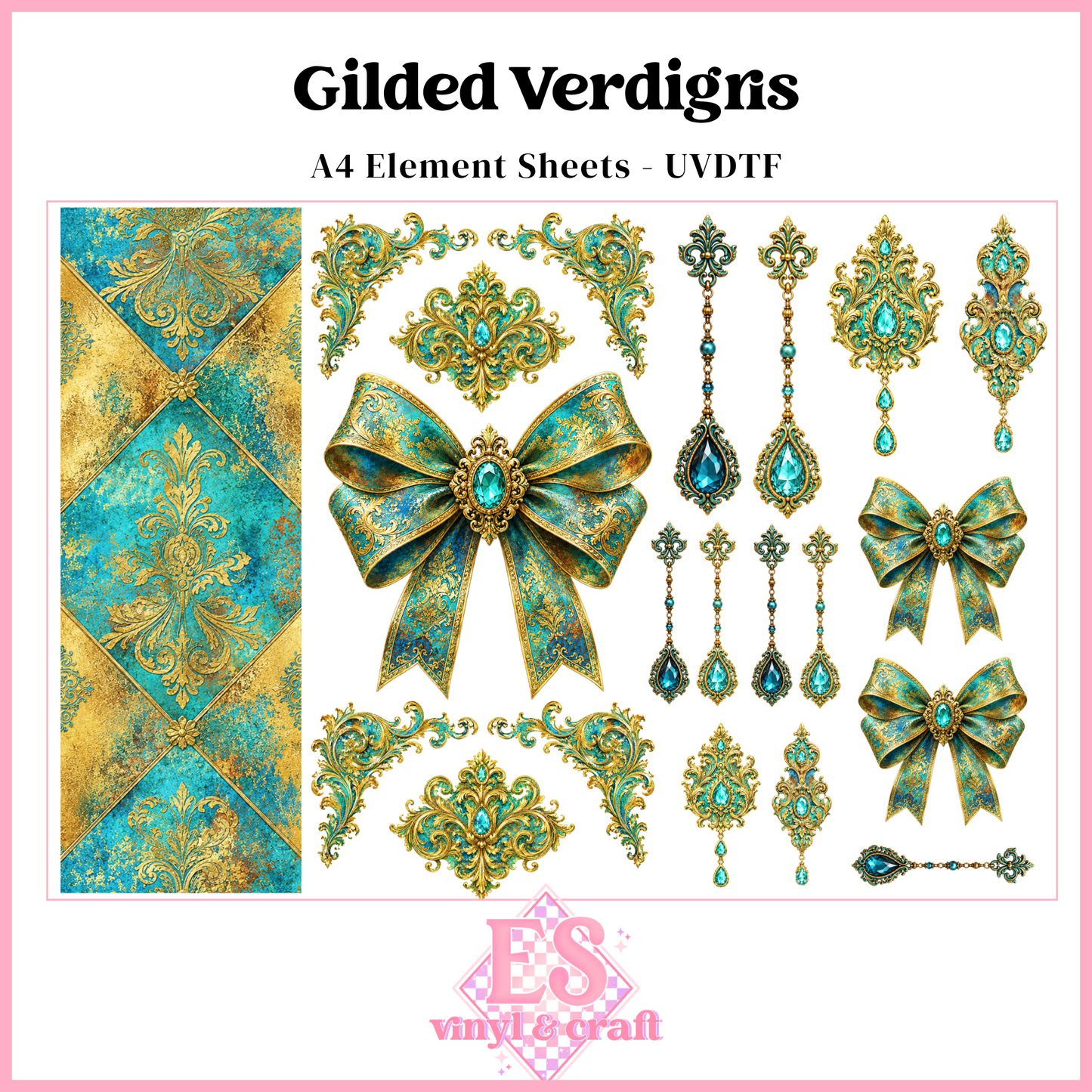 Guilded Verdigns - UVDTF Element Sheet (A4 Sheet)