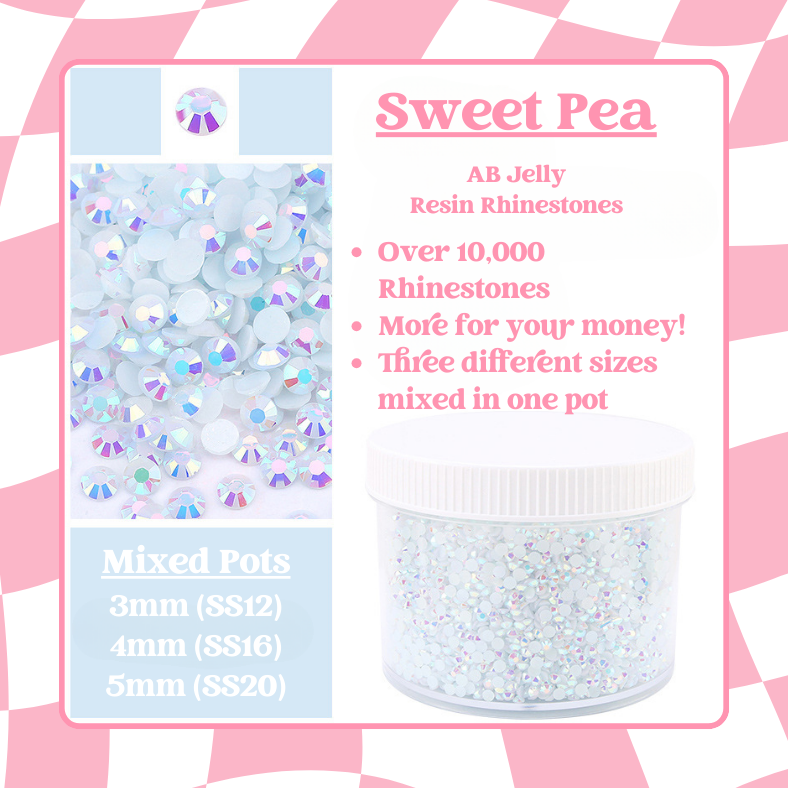 Rhinestone Mixed Pots - AB Jelly Rhinestones (3mm, 4mm, 5mm) 100g image 1