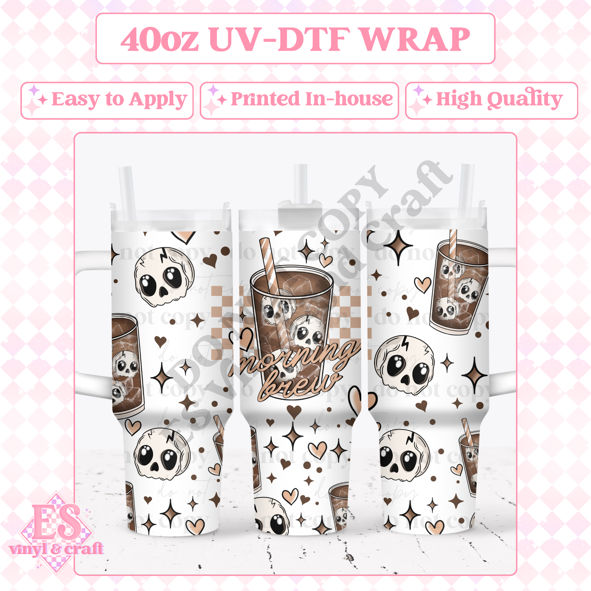Morning Brew Skellie - 40oz Tumbler Wrap - UV-DTF (2 Wraps - Top and Bottom) image 0