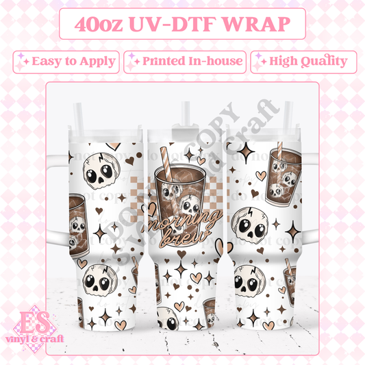 Morning Brew Skellie - 40oz Tumbler Wrap - UV-DTF (2 Wraps - Top and Bottom) image 0