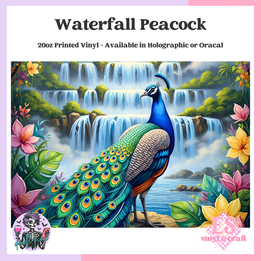 Waterfall Peacock - 20oz Printed Tumbler Self Adhesive Vinyl image 0