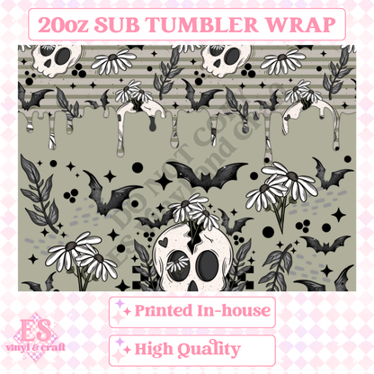 Bat Floral Skellie - Full 20oz Tumbler Sublimation Ready Prin image 1